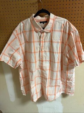 SYN+GY Orange Windowpane Short-Sleeve Button-Down Shirt